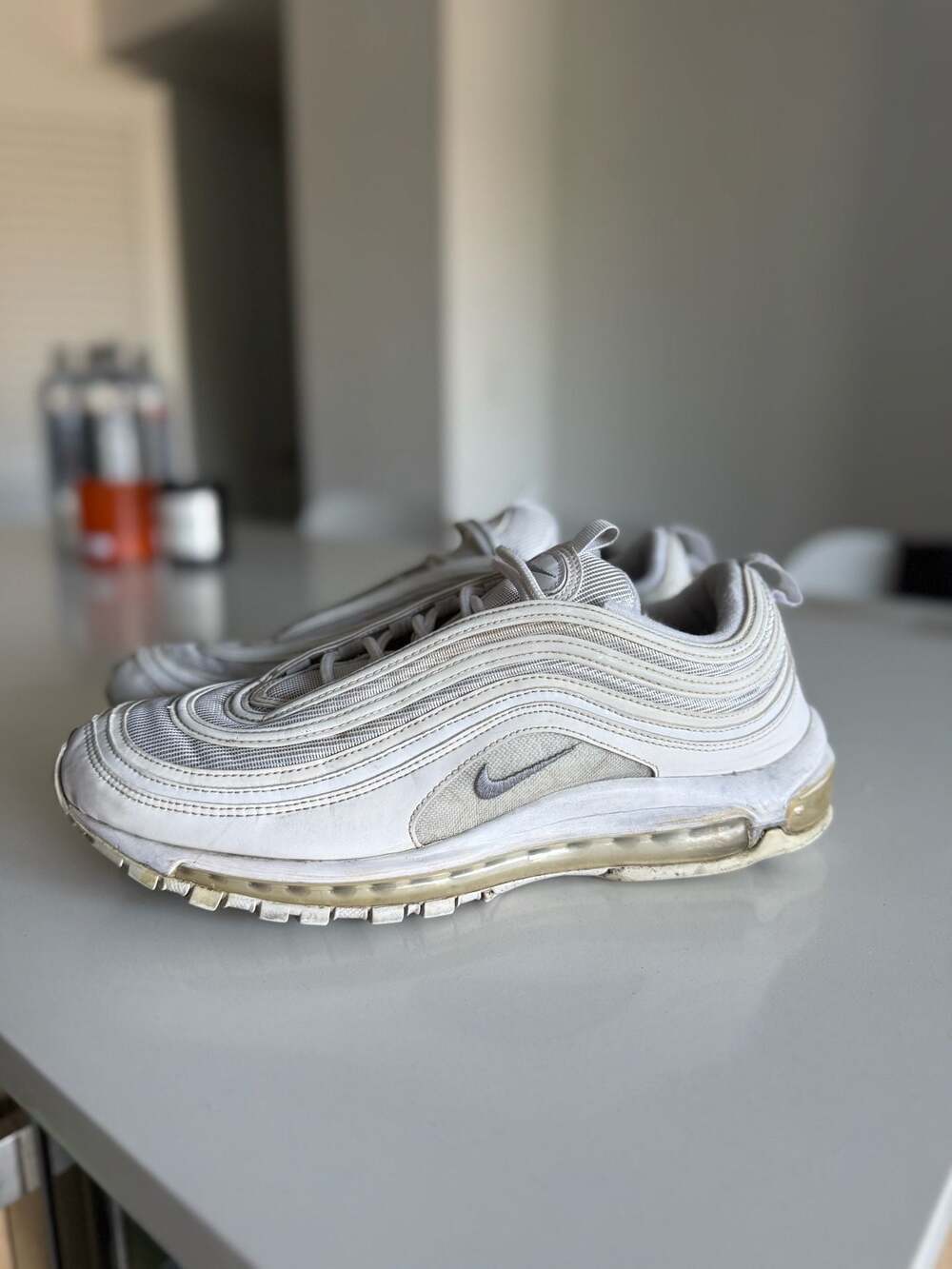 Nike Air Max 97 Triple White Wolf Grey Sneakers 921826-101 Size 12